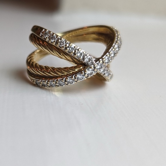 David Yurman 18K Gold Diamond X ring - Picture 11 of 13